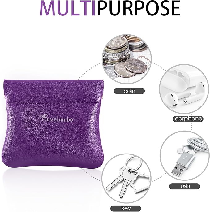 Travelambo Leather Squeeze Coin Purse Pouch Change Holder For Men & Women