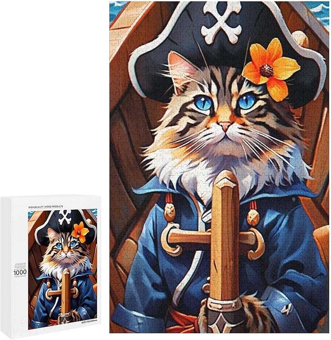 Wooden Puzzle - Classic Pirate Cat Leader Jigsaw Puzzles，Wooden Puzzles for Adults 1000 Pieces Challenge Puzzles，Educational Games，Family Puzzles，Unique Gifts for Wall Art