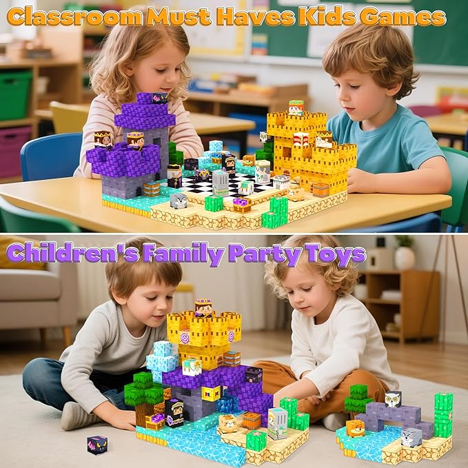 200PCS Magnetic Blocks Board Games Chess Set, Magnetic Tiles Building Blocks Kids Classroom Must Haves Montessori Education Sensory Magnet Cubes Toys, Toddler Birthday Gift for 3+ Year Old Boys Girls.