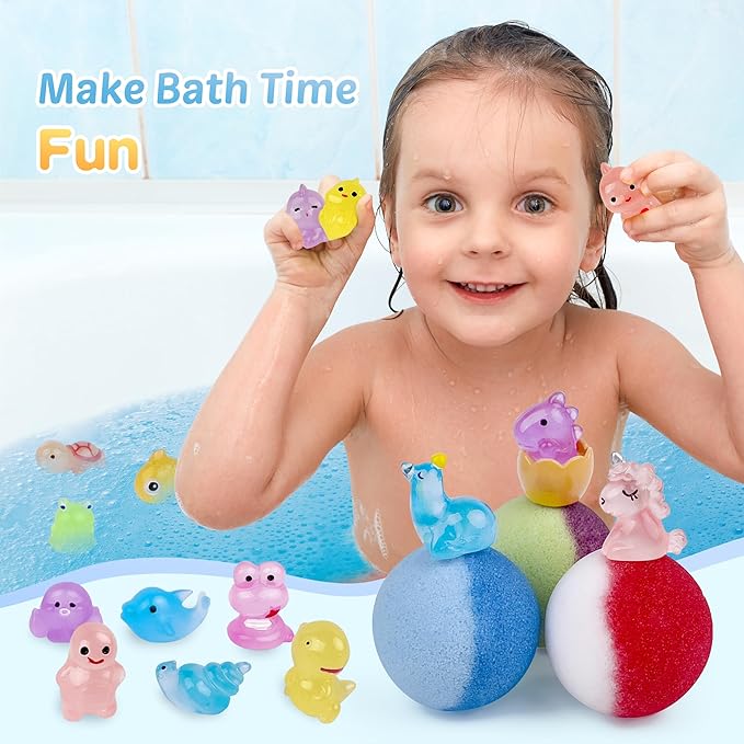 Bath Bombs for Kids, 24pcs Bath Bombs with Glow in The Dark Surprise Inside, Natural and Organic Colorful Bubble Bath Fizz for Kids, Perfect Birthday, Halloween, Or Christmas Gift for Boys and Girls!
