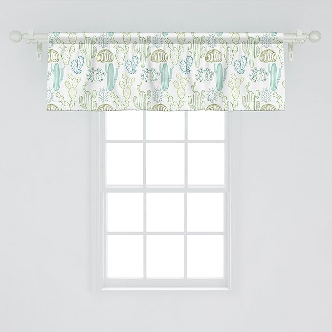 Ambesonne Cactus Window Valance Pack of 2, Prickle Plants Botanical Hand Drawn Like of Cacti Outline Drawings, Rod Pocket Curtain Valances for Kitchen Bedroom, 42" X 18", Dark Seafoam and Pale Green