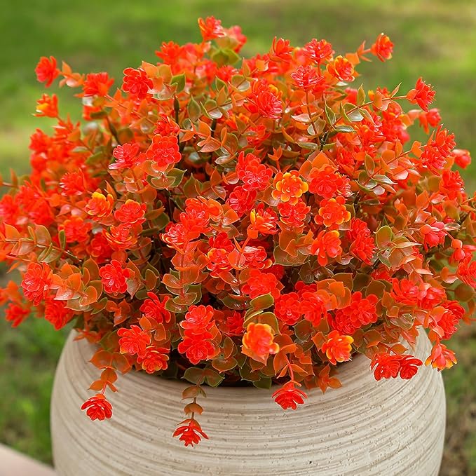 alyptus Artificial Flowers – 12 Bundles Fake Outdoor Fall Flowers with Greenery, UV Resistant No-Fade Faux Plants for Porch, Patio, Garden, Office & Spring Summer Decor