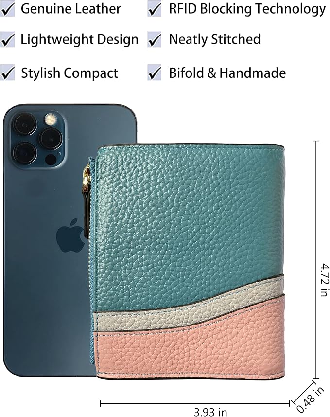 AINIMOER Women's RFID Blocking Leather Small Compact Bi-fold Zipper Pocket Wallet Card Case Purse with id Window