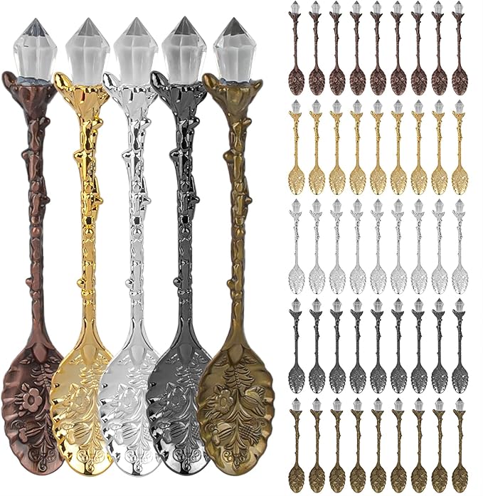 Framendino, 50 Pack Retro Coffee Spoons Vintage Crystal Alloy Tea for Home Kitchen Office