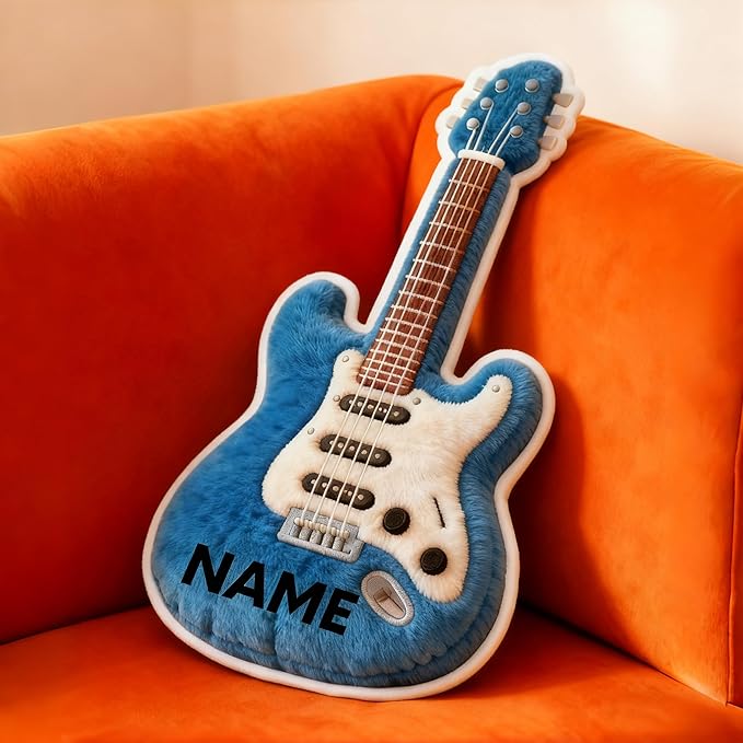 Personalized Electric Guitar Shaped Pillow, Custom Name Plush Stuffed Pillows, Suitable for Beds, Sofas, Bedrooms, Living Rooms Custom Decorative Cushion Gifts for Birthday and Anniversary