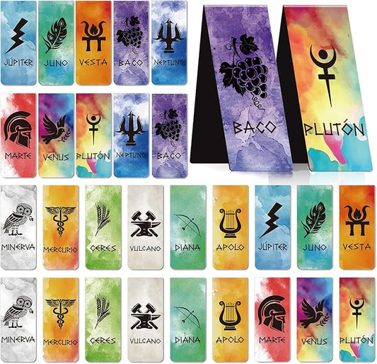 Greek Mythology Magnetic Bookmark Gifts - Wxiben 28 Pcs Olympians Gods Bookmarks Spanish Greek Mythology Book Mark Ancient Greek Magnet Marker Page Clip for Book Lovers Students Teacher Party Favor