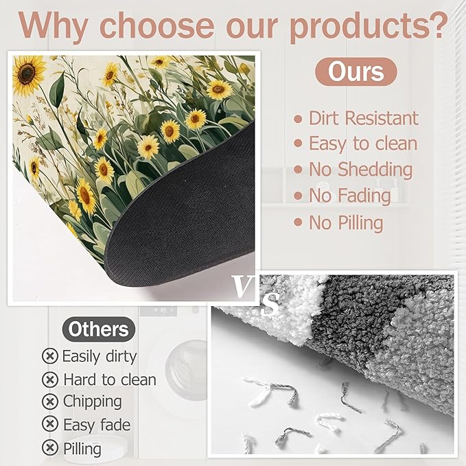 Yellow Floral Bath Mat,Sunflower Daisy Diatomaceous Earth Bath Mat,Rubber Backing Quick Dry Absorbent Washable Bathroom Rugs for Tub Non Slip 17"x29.5"