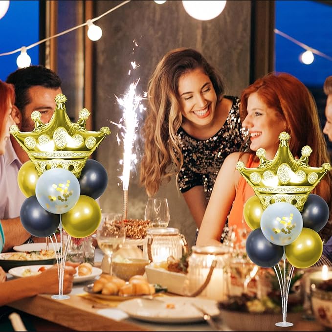 Black and Gold Party Decorations, Crown Balloon Stand Kit For Table 2 Sets with Balloons, Great for Black and Gold Brithday Party Decorations, Bachelorette, Wedding Party Decor