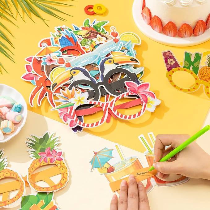Vinsot 32 Pack Beach Pool Party Eyeglasses Decor Mardi Gras Luau Paper Glasses Bulk Hawaiian Sunglasses Frame Tropical Pool Props Photo Booth Props for Carnival Beach Party Favor Birthday Supply Decor
