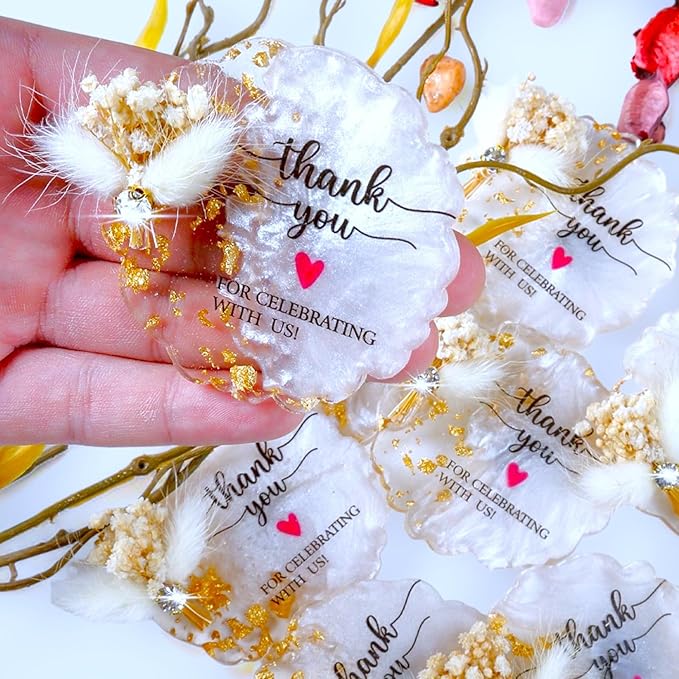 20 Pcs Magnet Wedding Favors for Guests Bulk Crystal Resin Fridge Magnet Souvenirs Gifts with Dry Flowers Thank You Text for Wedding Engagement Bridal Baby Shower