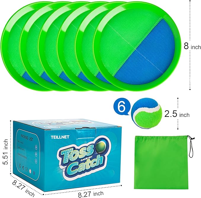 Toss and Catch Ball Set Upgraded - Kids Toys Stocking Stuffers for Family Games - Water-Resistant Great for Beach Pool Yard - Christmas Toys Gift for Boys Girls Teens 3 4 5 6 7 8 9 10 11 12+ Years