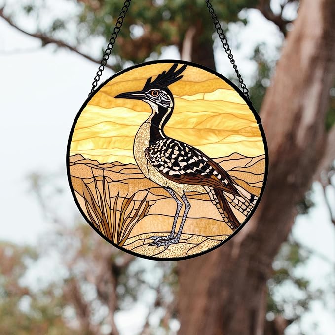 Stained Glass Window Hanging 4 Pcs Set Animals Large 11.8" - Desert Landscape Yellow Suncatcher Door Garden Sun Catcher Decor Birthday Christmas for Mom Woman Nana Men