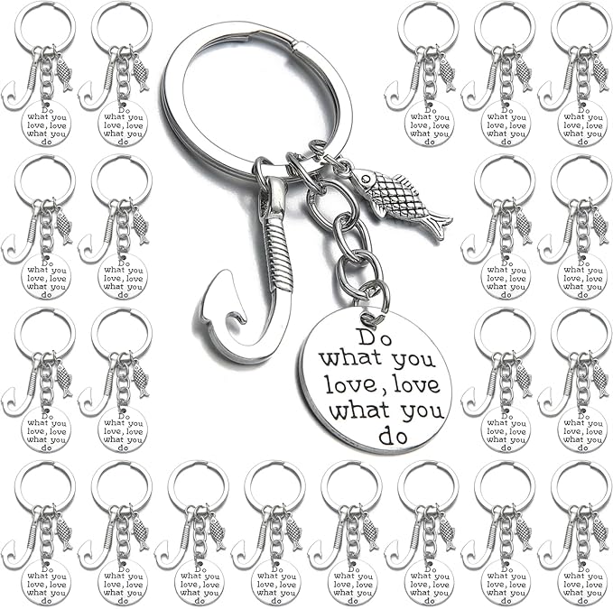 PHAETON 20PCS Fishing Keychain Fish Hook Keychain with Do What You love love What You Do Charm Keychain Fisherman Gift Birthday Christmas Valentines's Day Gift