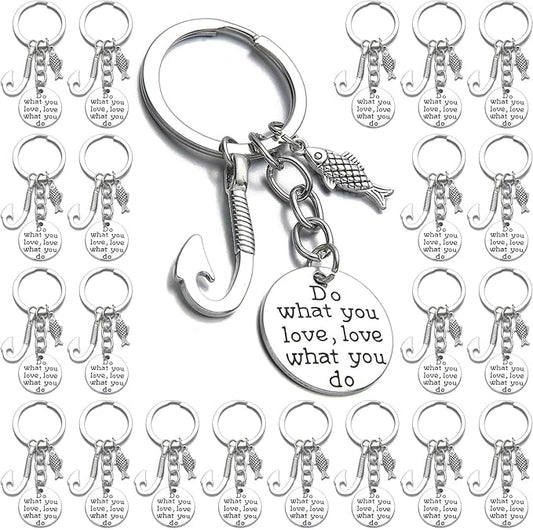 PHAETON 20PCS Fishing Keychain Fish Hook Keychain with Do What You love love What You Do Charm Keychain Fisherman Gift Birthday Christmas Valentines's Day Gift