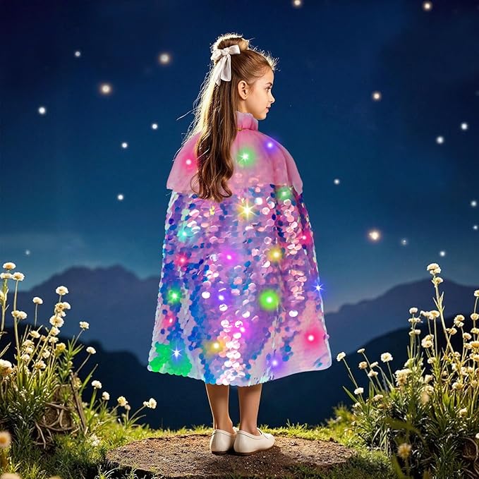 Meland Princess Dress Up for Girls 3-8, 11Pcs Mermaid Cape with Crown, Dress Up Clothes Birthday Gift Toys for Girls Toddlers