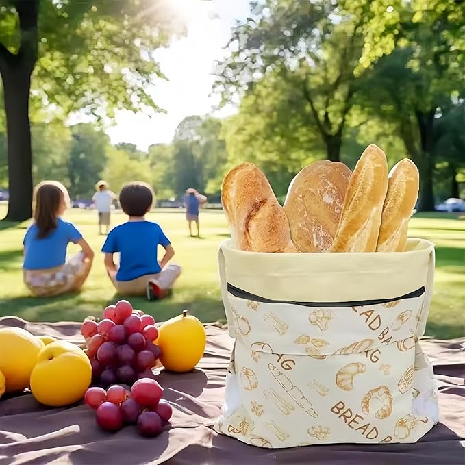 2 Pack XL Beeswax Bread Bags with Zipper Seal – Reusable Cotton Linen Waxed Bread Bags for Homemade Bread, Sourdough Storage, Eco-Friendly Bees Wax Bag Alternative to Plastic (2Pack)