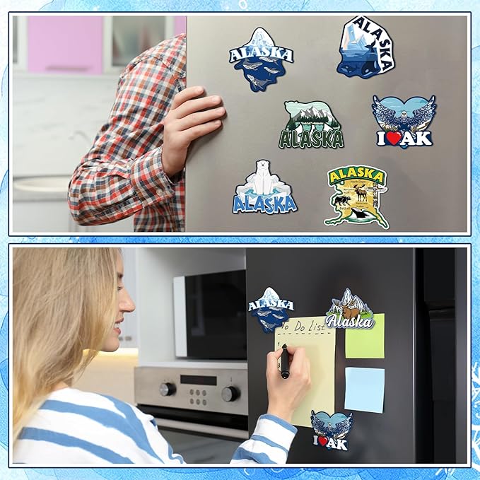 18 Pcs Alaska Cruise Fridge Magnetic Stainless Steel Alaska Cruise Refrigerator Magnetic Stickers Include Polar Bears, Whales, Moose, Glacier Signs Magnet for Carnival Stateroom Cabin Party Decor