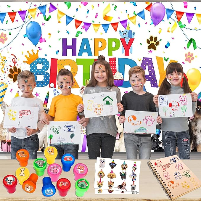 36PCS Dog Party Favors - 24PCS Temporary Tattoos & 12PCS Stamps - Ideal Pet Lover Themed Birthday Card Decorations Supplies Goodie Bag Cute Rewards for Boys Girls Classroom Gifts Baby Shower