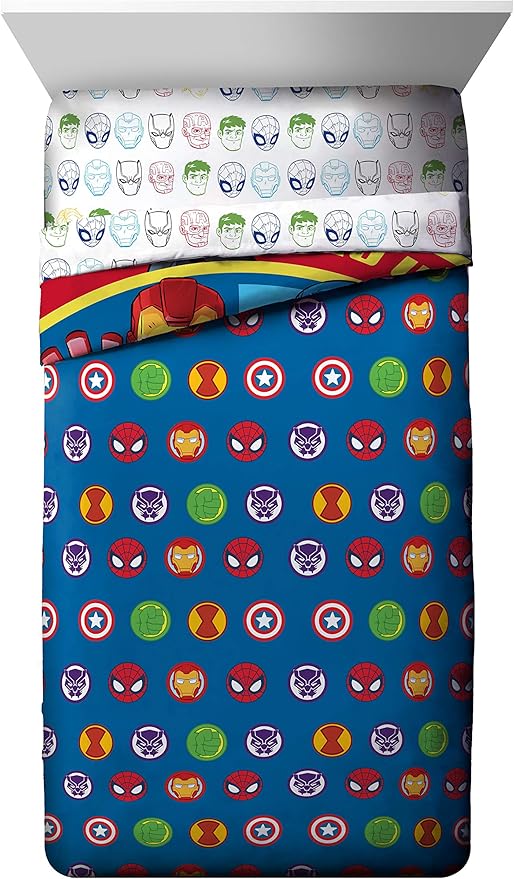 Jay Franco Marvel Super Hero Adventures Double Team 4 Piece Toddler Bed Set Super Soft Microfiber Bed Set-Bedding Features Captain America,Spiderman, Iron Man & Black Panther Official Marvel Product