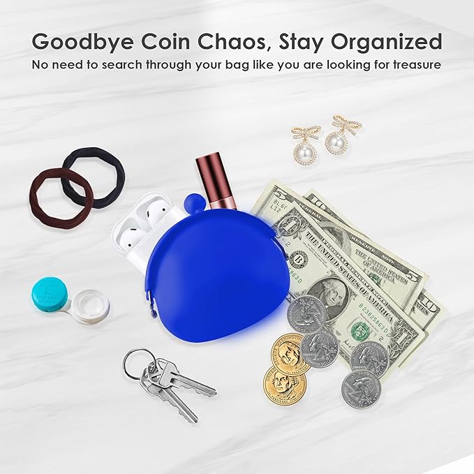 Coin Purse for Women – Silicone Small Coin Pouch with Kiss Lock for Coins, Keys, Lipstick, and Earphones – Mini Cute Change Purse, Coin Purse & Pouch for Daily Life, Cars, Travel, Party (Cobalt Blue)