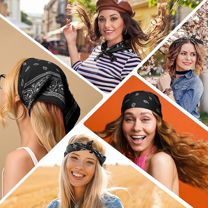 PLULON 30 Pack Bandanas for Men Women, Polyester Novelty Paisley Pattern Bandana Headbands Wristband Neckerchief Cowboy