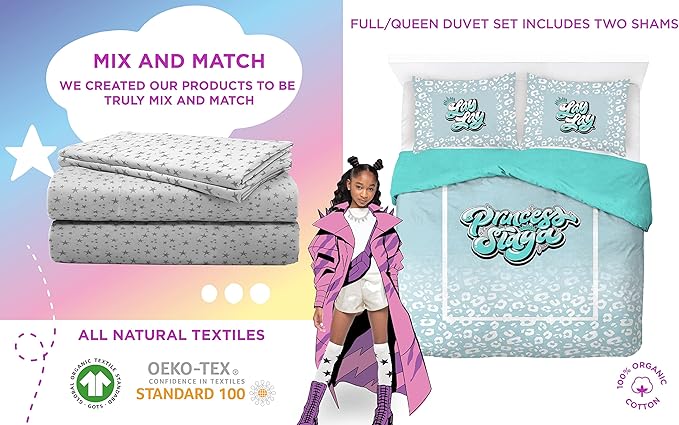 Saturday Park That Girl Lay Lay Princess Full/Queen Duvet Cover & Sham Set - 3 Piece 100% Organic Cotton Duvet Set - GOTS & Oeko-TEX Certified (Nickelodeon Official)
