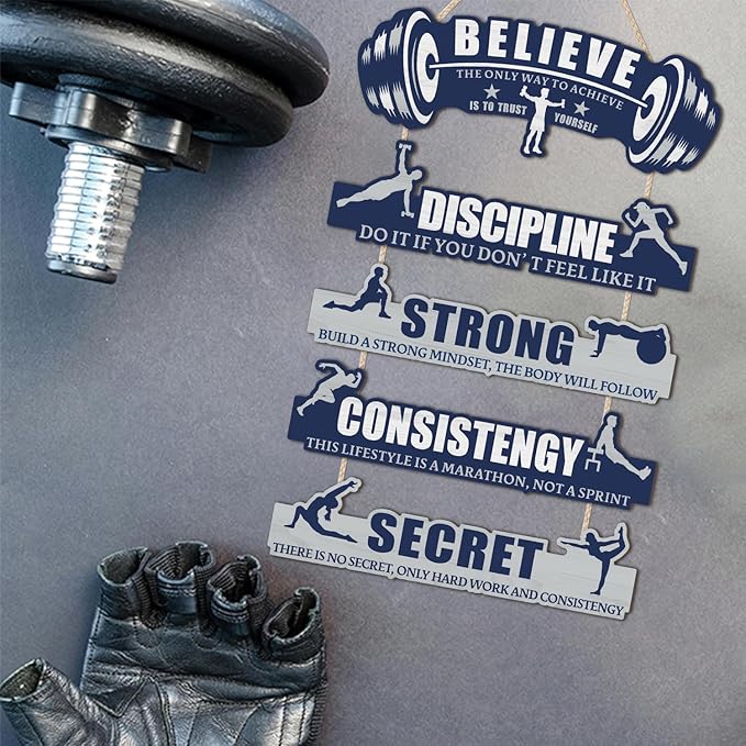 CHDITB Gym Wall Decor, Home Gym Rules Decor,Workout Motivational Quote Wooden Plaque,Exercise Fitness Room Door Sign for Man Cave Gym Sign Hanging Outdoor Wooden Plaque