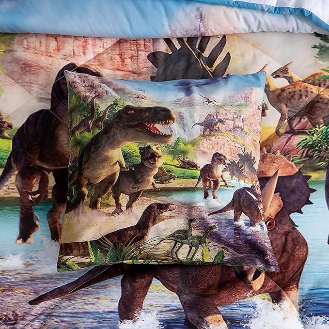 9 Piece Dinosaur Comforter Set Bed in a Bag Full Size for Teen Kids Adults,3D Jungle Dinosaur Quilt Set,(1 Comforter+4 Pillowcase+1 Flat Sheet+1 Fitted Sheet+2 Throw Pillow Cover)