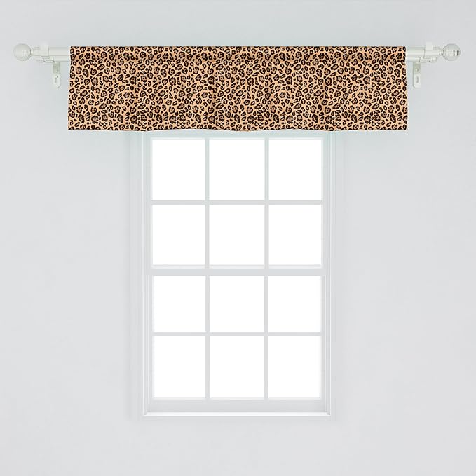 Ambesonne Peach Color Leopard Print Window Valance, Orange Color Leopard Pattern Illustration Exotic Pattern, Curtain Valance for Kitchen Bedroom Decor with Rod Pocket, 42" x 12", Orange and Black