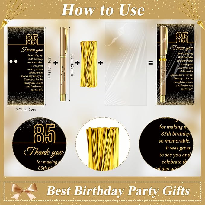 50 Set 85th Birthday Party Favor for Guest Anniversary Party Favor with Black and Gold Ballpoint Pens and Thank You Cards for Women Men Birthday Anniversary Appreciation Gifts