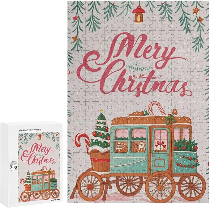 Wooden Puzzle - Christmas Gingerbread Express Train Jigsaw Puzzles，Wooden Puzzles for Adults 300 Pieces Unique Gifts for Wall Art，Challenge Puzzles，Educational Games，Family Puzzles