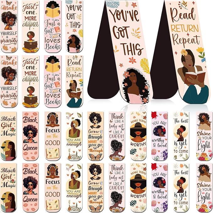 Black Girl Magnetic Bookmark - 30 Pcs Black Women Inspirational Quotes Book Mark Magnets Reading Bookmarks Magnetic African American Women Book Markers Page Clip for Students Teachers Gifts