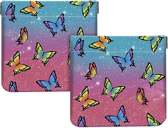 2Pcs PU Leather Small Squeeze Coin Purse Pouch Mini coin Bag Unique And Cute Wallet Cosmetic Bags Change Bag For Women Girls Men （Butterfly L