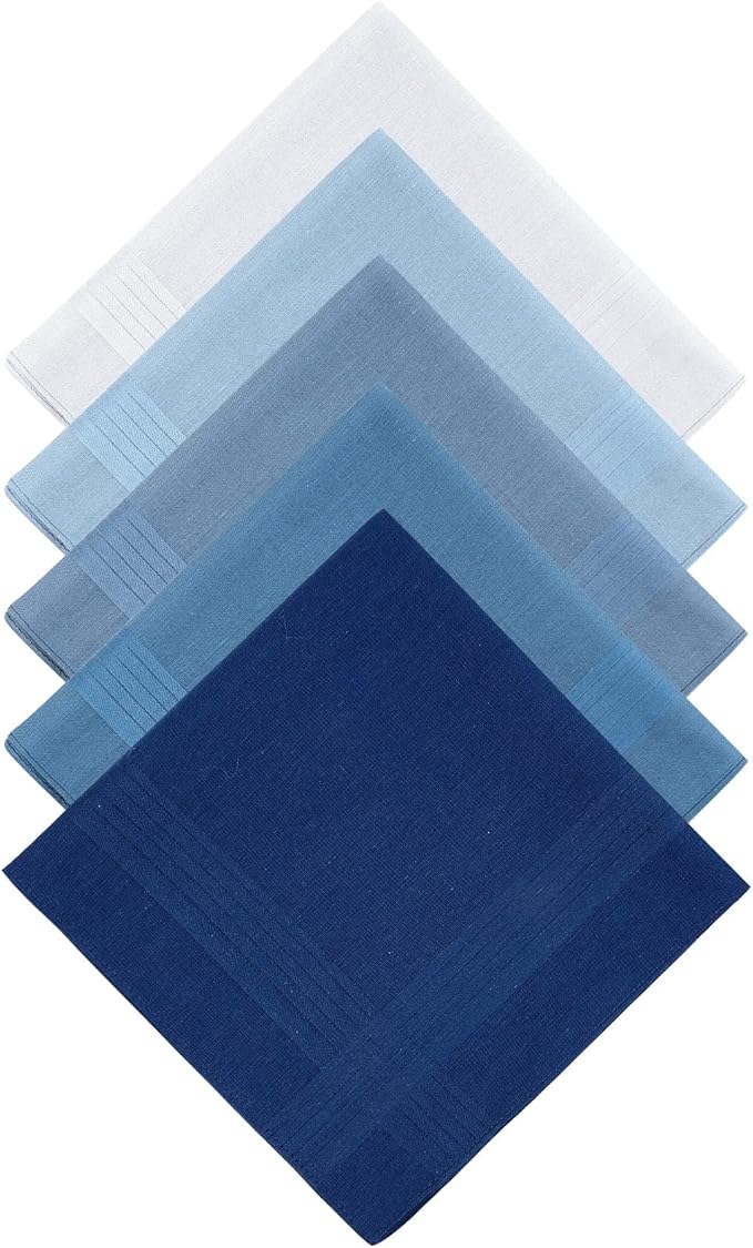 Selected Hanky 100% Pure Cotton Handkerchiefs with Stiching Assorted Color, 5 Colors
