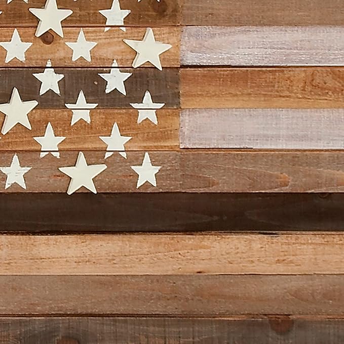 Deco 79 Wood American Flag Handmade Home Wall Decor Washed Wall Sculpture with Slatted Panels and Cream Stars, Wall Art 44" x 2" x 30", Brown
