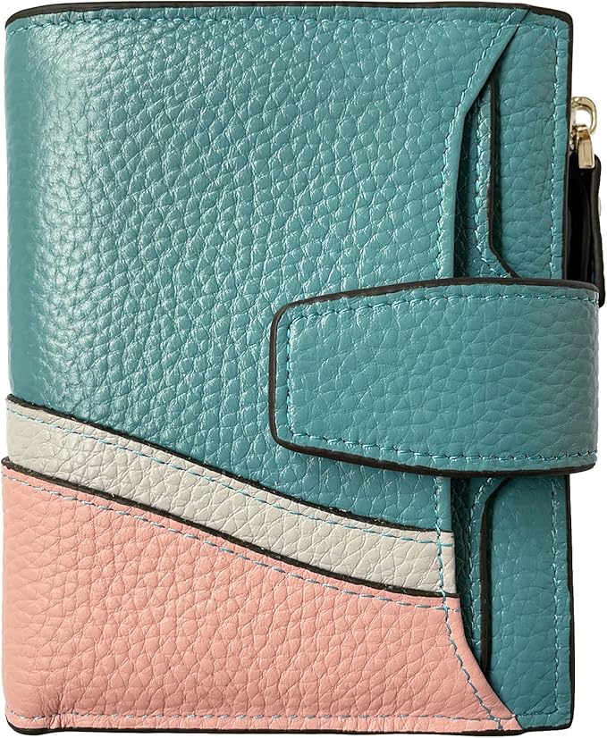 AINIMOER Women's RFID Blocking Leather Small Compact Bi-fold Zipper Pocket Wallet Card Case Purse with id Window