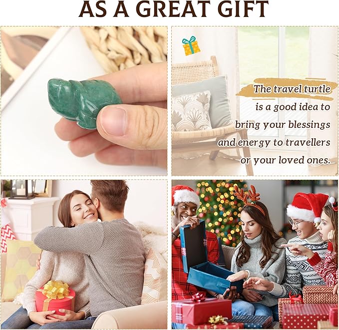 QINJIEJIE Travel Turtle Gifts for Women Best Travel Gifts for Travelers Men Green Aventurine Turtle Figurines Healing Crystals Sea Turtles Lovers Office Desk Decor Good Luck Gift for Women
