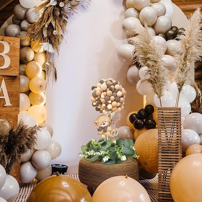 12 Set Baby Shower Bear Table Centerpieces Decortion Brown Bear with Eucalyptus Wreath Wood Slices Welcome Baby Table Topper for Gender Reveal Boy Or Girl Party Favor