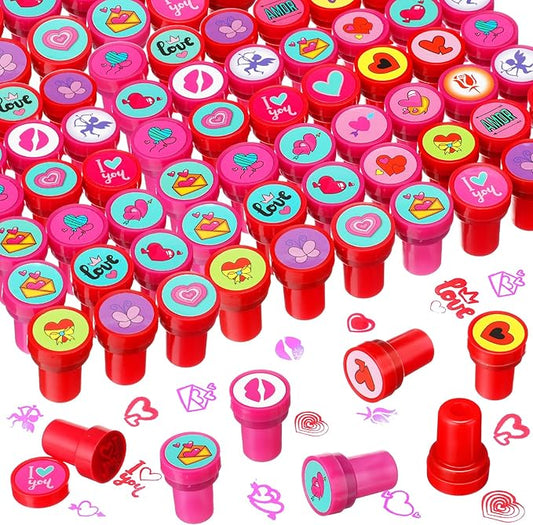 Geelin 100 Pieces Valentines Stamp Gifts Stamps Bulk Self Inking Stampers Valentine Party Favors Gift Exchange, 20 Styles