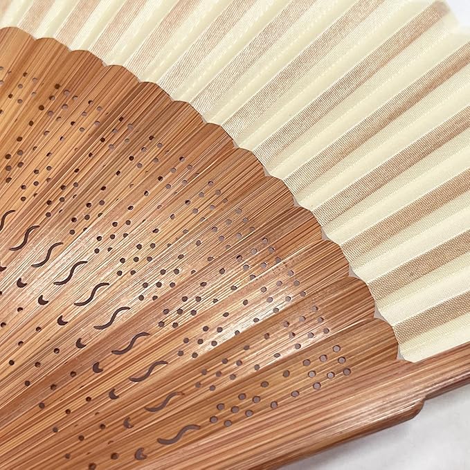 Hand Fan for Vintage Japanese Bamboo Silk Elegant for Dance Music Festival Wedding Church Decoration Party (White, Medium)
