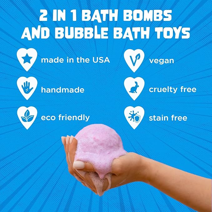 Poke Monster Bath Bombs for Kids with Surprise Inside (6 Pack) - Large Bubble Bath Bomb for Boys & Girls - Fruity Scent, Skin-Safe, USA Made, Birthday & Holiday Gift by Two Sisters