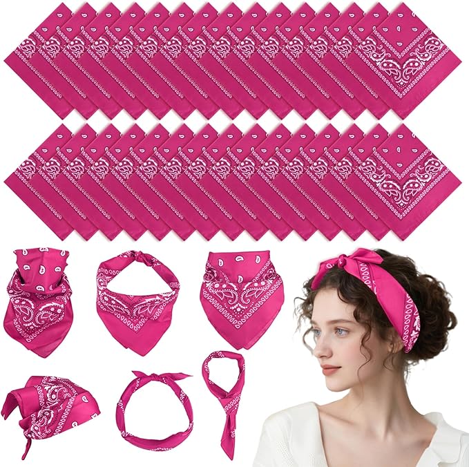 PLULON 30 Pack Bandanas for Men Women, Polyester Novelty Paisley Pattern Bandana Headbands Wristband Neckerchief Cowboy