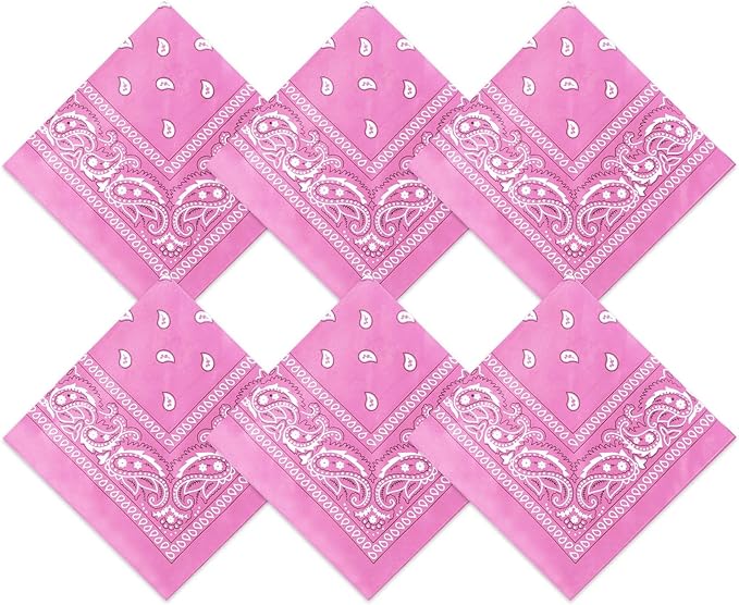 Blulu 6 Pcs Neon Color Cowboy Bandanas for Men Women Assorted Paisley Pattern Handkerchiefs 22 x 22 Inch Kids Headwrap Scarfs