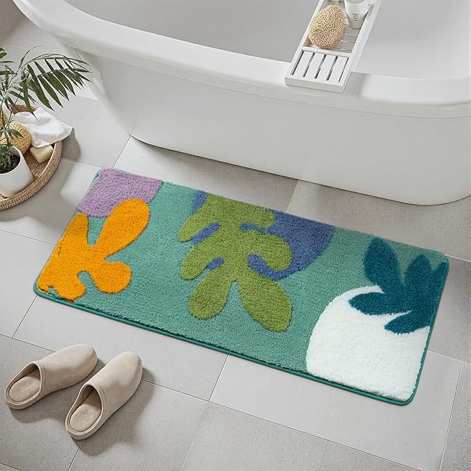 Uphome Bathroom Runner Rug Colorful Abstract Coral Long Bath Mat Non Slip Water Absorbent Boho Bath Rug Soft Microfiber Machine Washable Floor Mats for Tub Bathroom Indoor Doormat,18"x47"