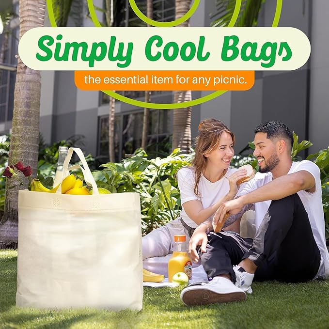Simply Cool 200 Pack Reusable Eco-Friendly Grocery Shopping Bags 12.6"x6.3"x11.8" Durable, Recyclable, Washable, Foldable, Portable Tote Bags Bulk (Cream)