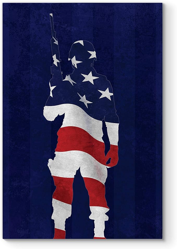 Renditions Gallery Canvas Military Wall Art Home Paintings & Prints Artwork American Victorious Soldier Modern Glam Patriotic Canvas Decorations for Bedroom Office Kitchen - 16"x20" LT25
