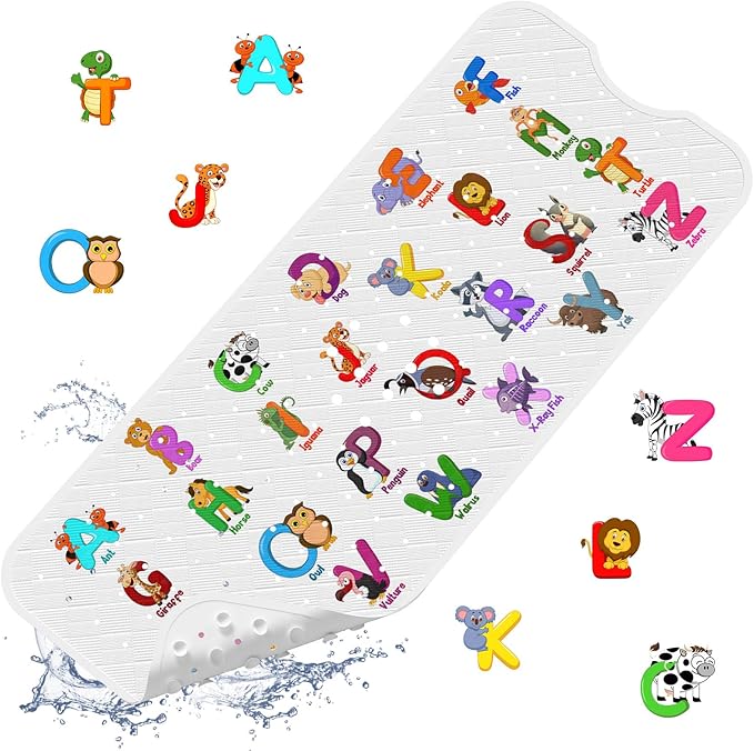 XIYUNTE Baby Bath Mat for Tub Non Slip Kids Bath Mat - 40''x16'' Extra Long Cartoon Bathtub Mat Non Slip Kids Shower Mat Eco-Friendly Toddler Bath Mats with Suction Cups, Machine Washable