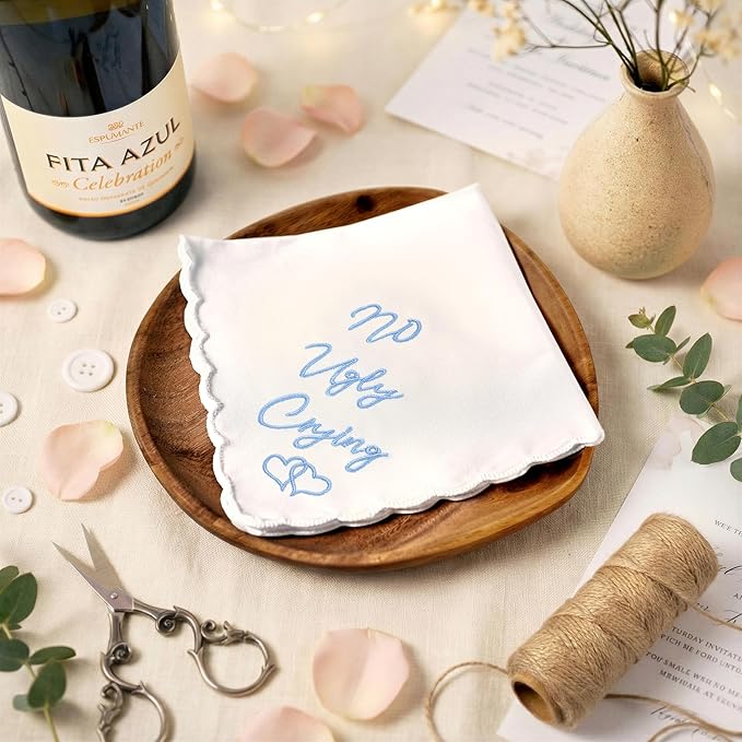 W&F GIFT Handkerchief - 12" x 12" - Something Blue for Bride on Wedding Day - Fun Gift