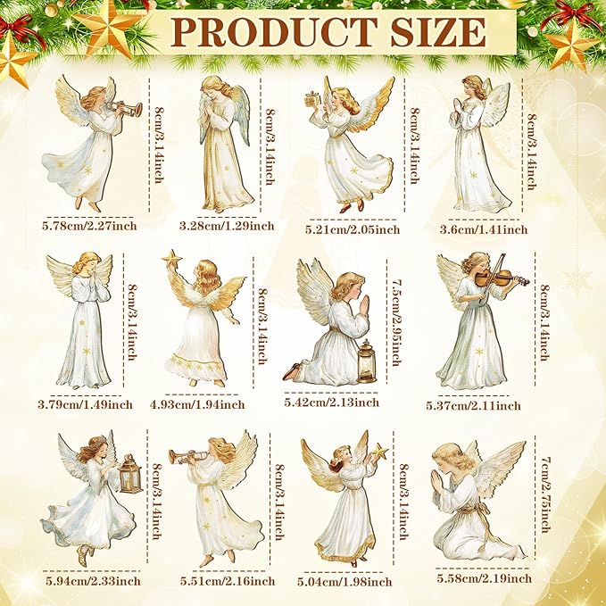 Yookeer 36 Pieces Angel Christmas Ornaments Wooden Xmas Tree Decorations Rustic Hanging Ornaments Farmhouse Angel Christmas Decorations for Xmas Tree Holiday Indoor Decor