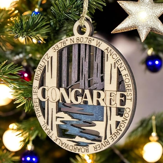 Congaree National Park Handcrafted Wood Ornament - 3" Laser Cut Christmas Decoration with Ancient Forest Scene